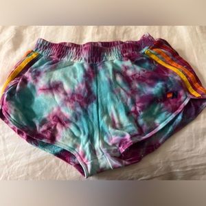 Women’s Aviator Nation 5 STRIPE JOGGER SHORTS - WHITE- Rare tie dye